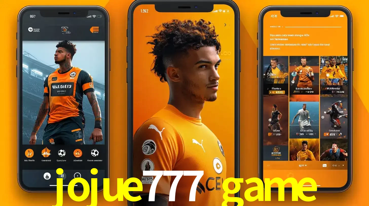 Interface do aplicativo de apostas esportivas jojue777 game em três telas de celular, mostrando o perfil de um jogador de futebol e a lista de jogos disponíveis para apostar.